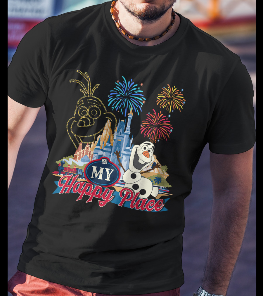 Olaf My Happy Place Fireworks Castle T-Shirt