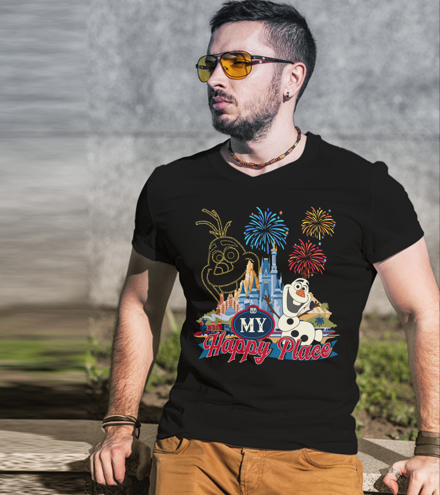 Olaf My Happy Place Fireworks Castle T-Shirt