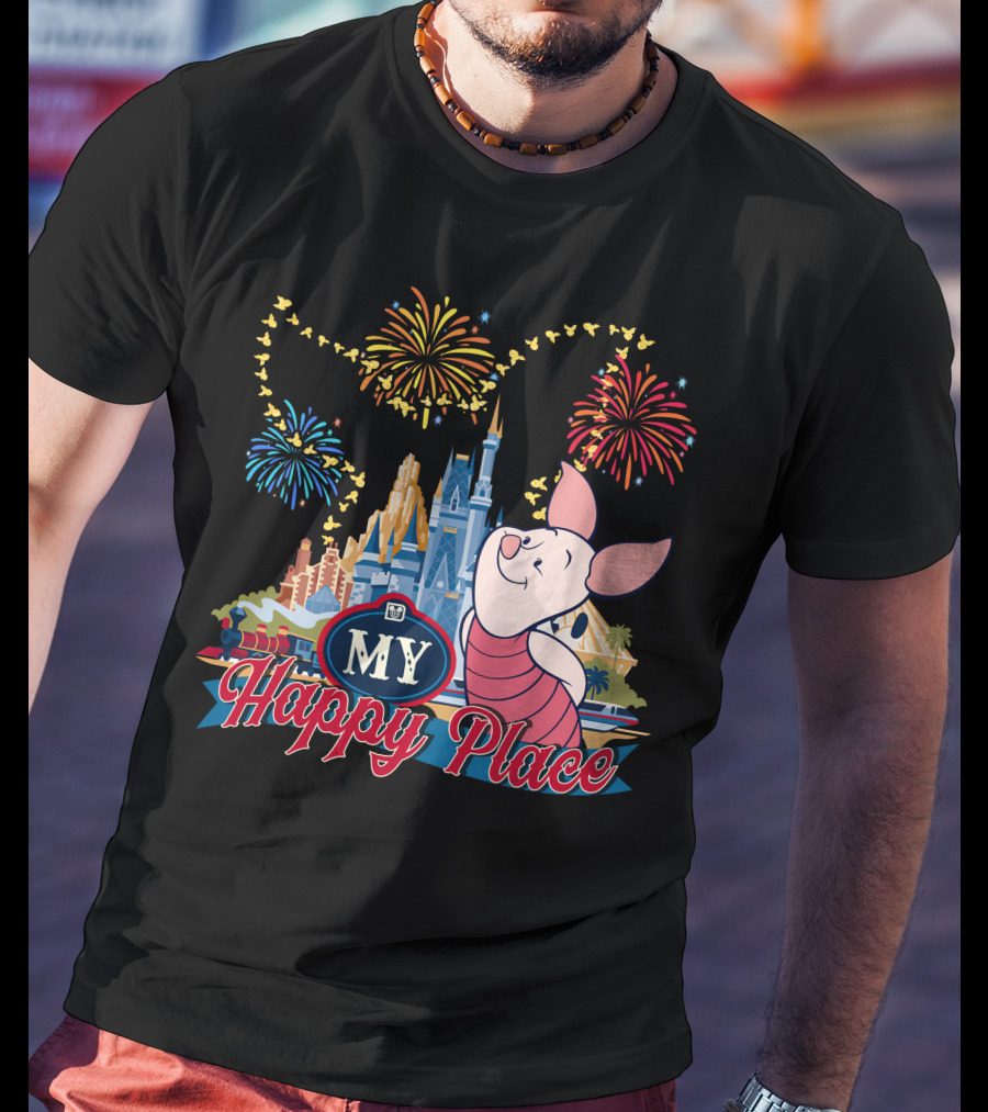 Piglet My Happy Place Fireworks Castle T-Shirt