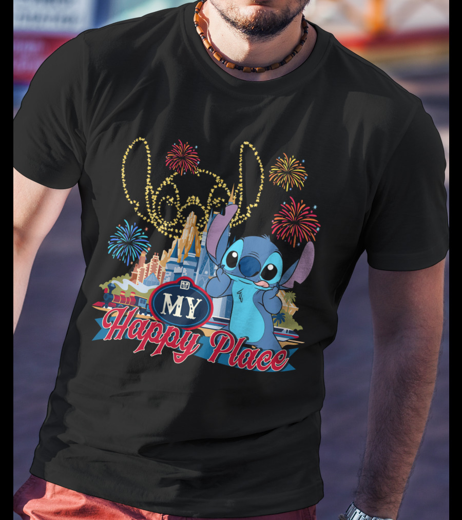 My Happy Place Stitch Fireworks Disney Castle T-Shirt