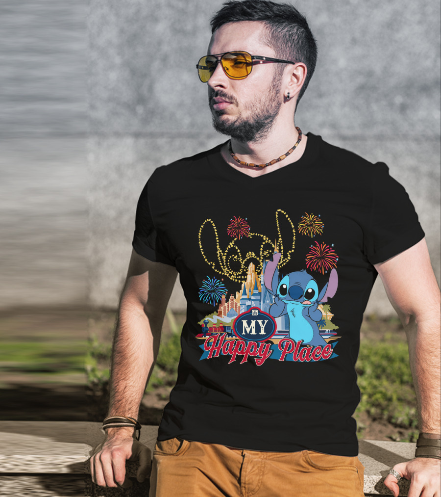 My Happy Place Stitch Fireworks Disney Castle T-Shirt