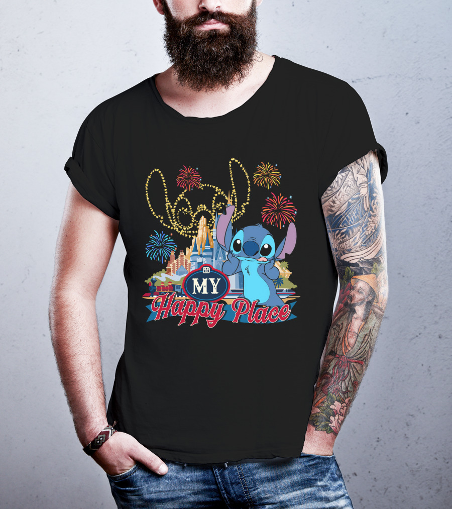 My Happy Place Stitch Fireworks Disney Castle T-Shirt