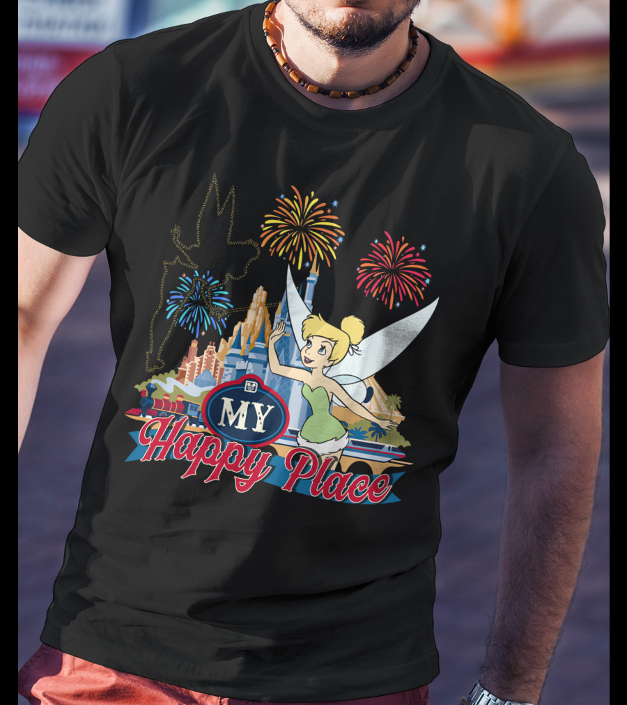 Tinker Bell My Happy Place Fireworks And Castle T-Shirt