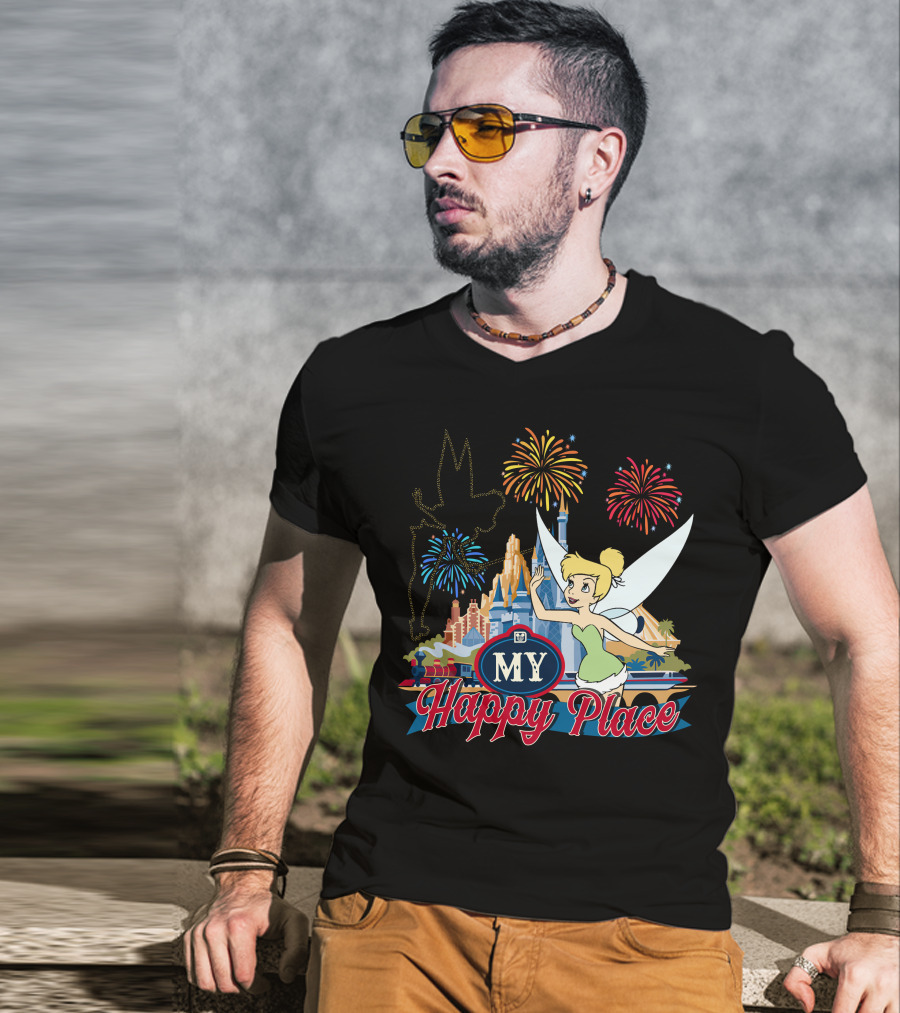 Tinker Bell My Happy Place Fireworks And Castle T-Shirt