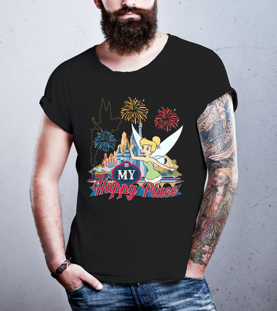 Tinker Bell My Happy Place Fireworks And Castle T-Shirt