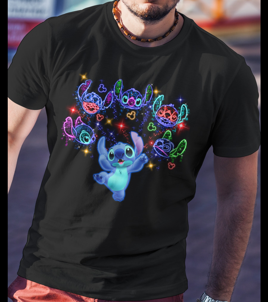 Stitch Luminous Neon Faces With Disney Mickey Mouse T-Shirt