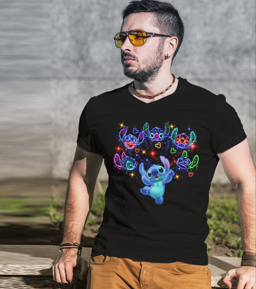 Stitch Luminous Neon Faces With Disney Mickey Mouse T-Shirt