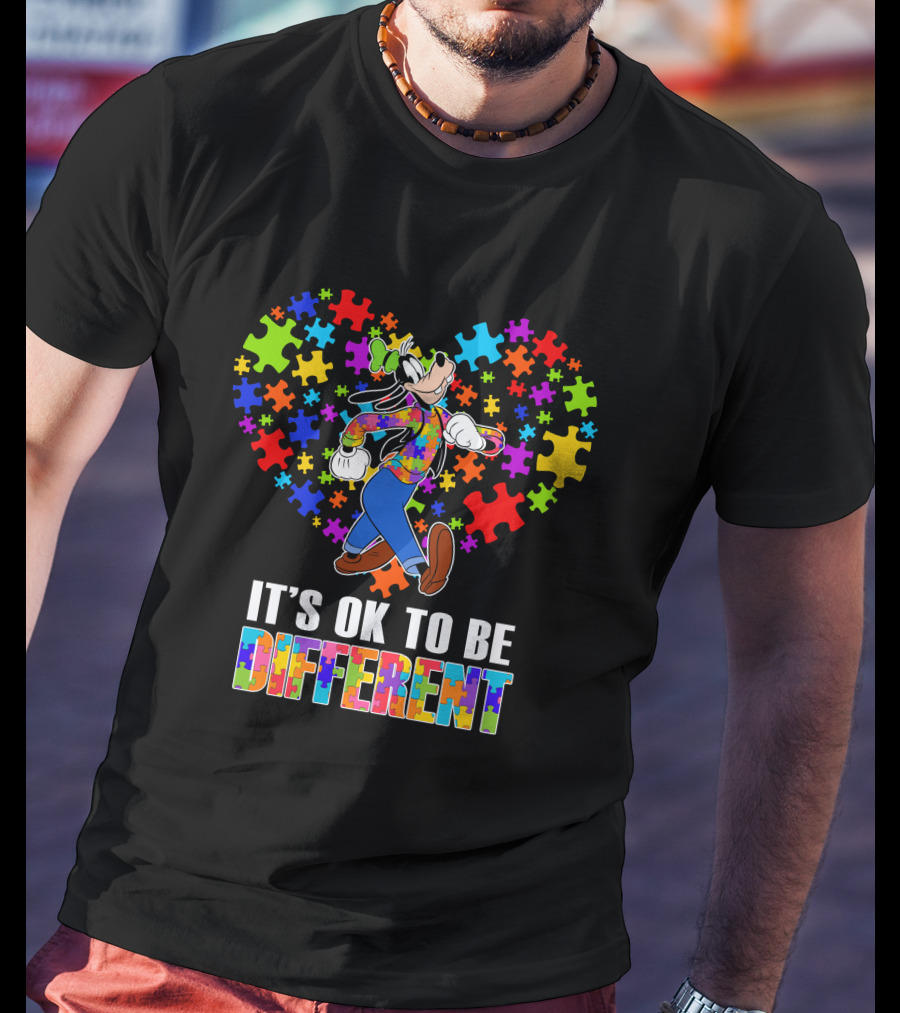 It's Ok To Be Different Goofy Puzzle Heart T-Shirt