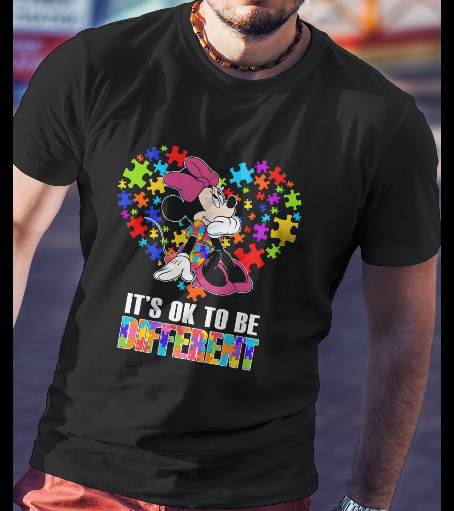 Minnie It's Ok To Be Different Puzzle Heart T-Shirt