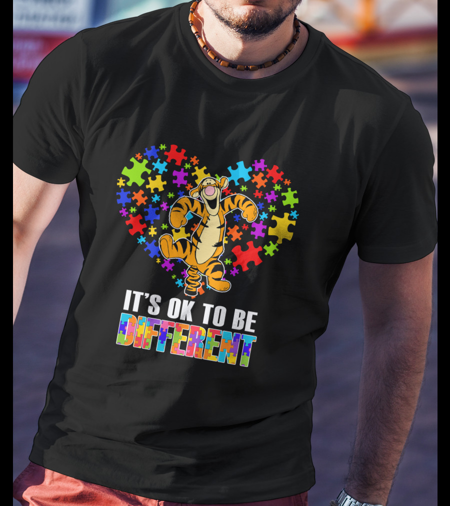 Tigger It's Ok To Be Different Puzzle Heart T-Shirt