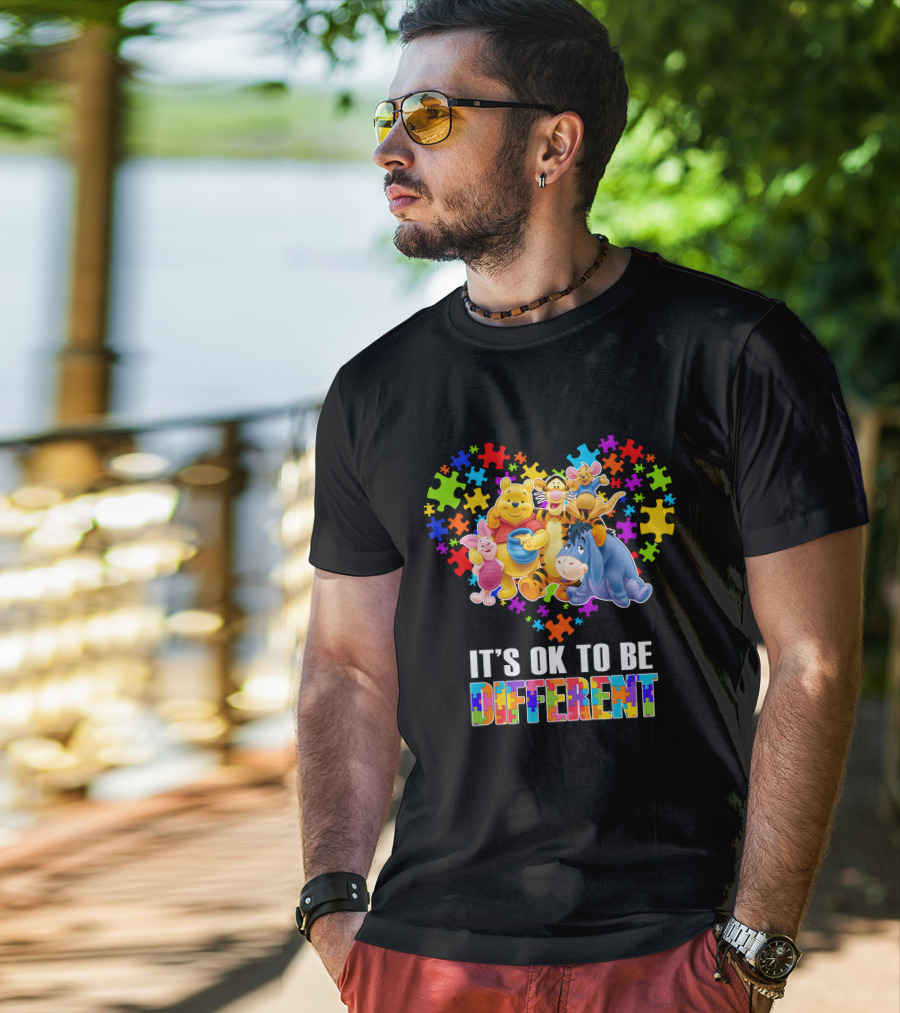 Winnie The Pooh It's Ok To Be Different Puzzle Heart T-Shirt