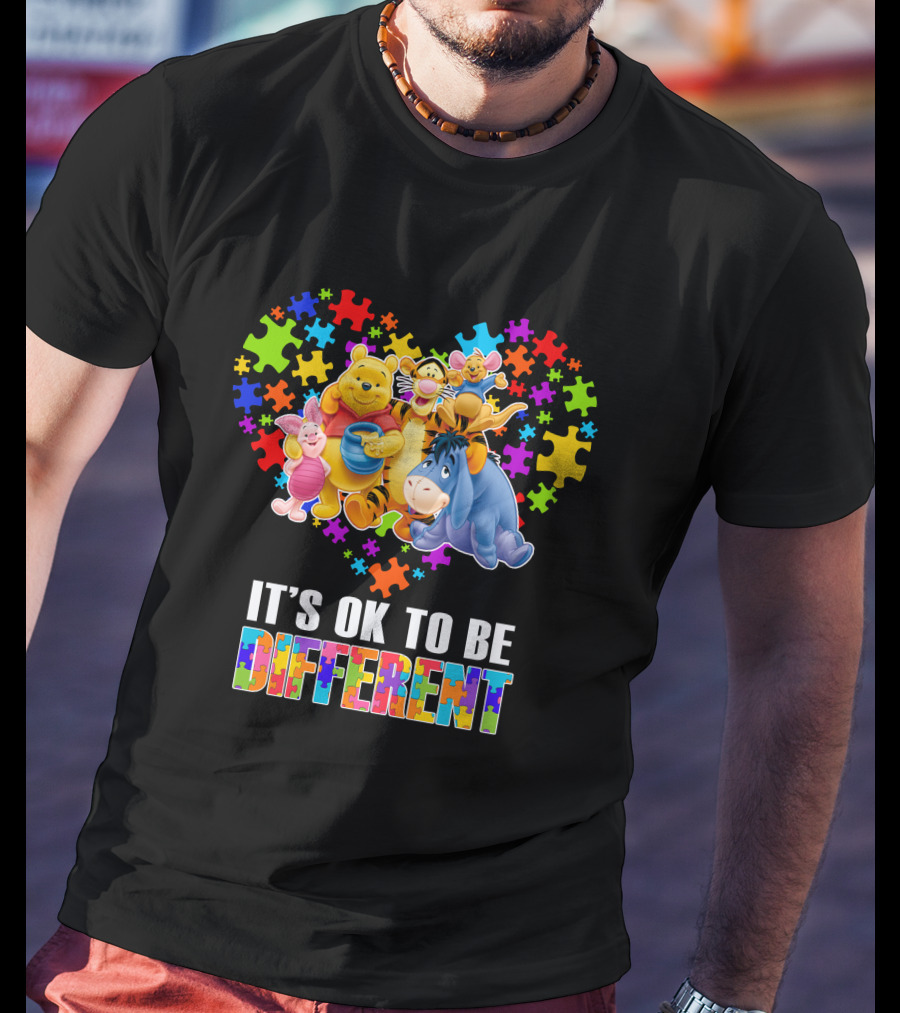 Winnie The Pooh It's Ok To Be Different Puzzle Heart T-Shirt