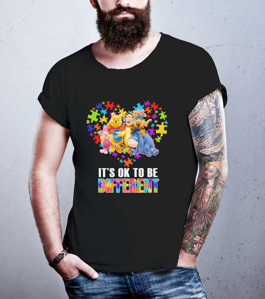 Winnie The Pooh It's Ok To Be Different Puzzle Heart T-Shirt