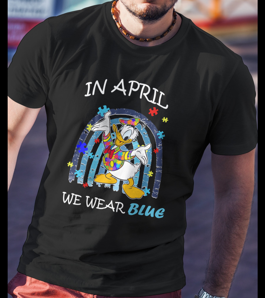 In April We Wear Blue Donald Duck Puzzle Pieces T-Shirt