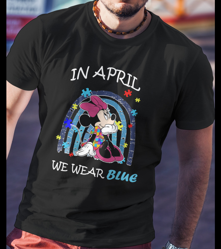 In April We Wear Blue Minnie Mouse Puzzle Pieces T-Shirt