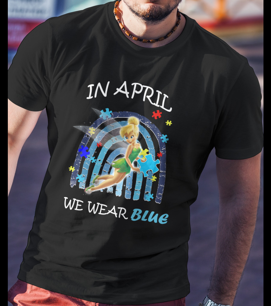 Tinkerbell In April We Wear Blue Puzzle Pieces T-Shirt