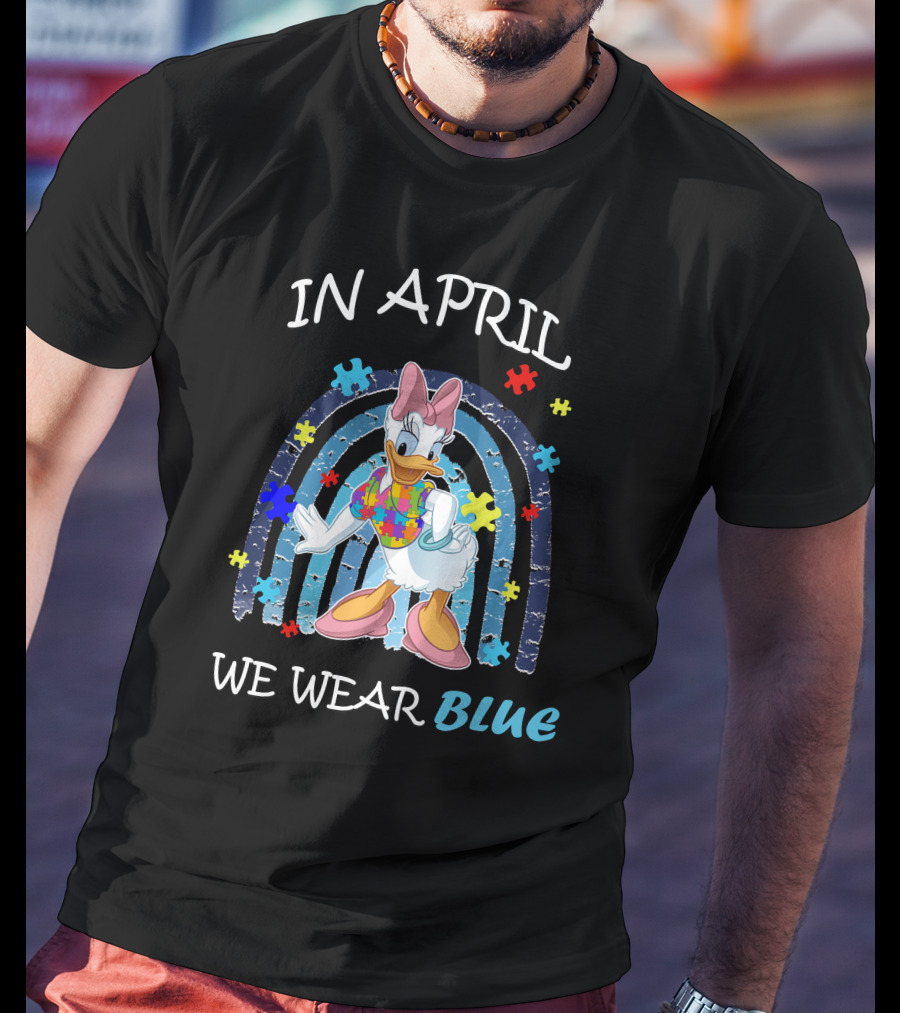 In April We Wear Blue Daisy Duck Autism Awareness T-Shirt