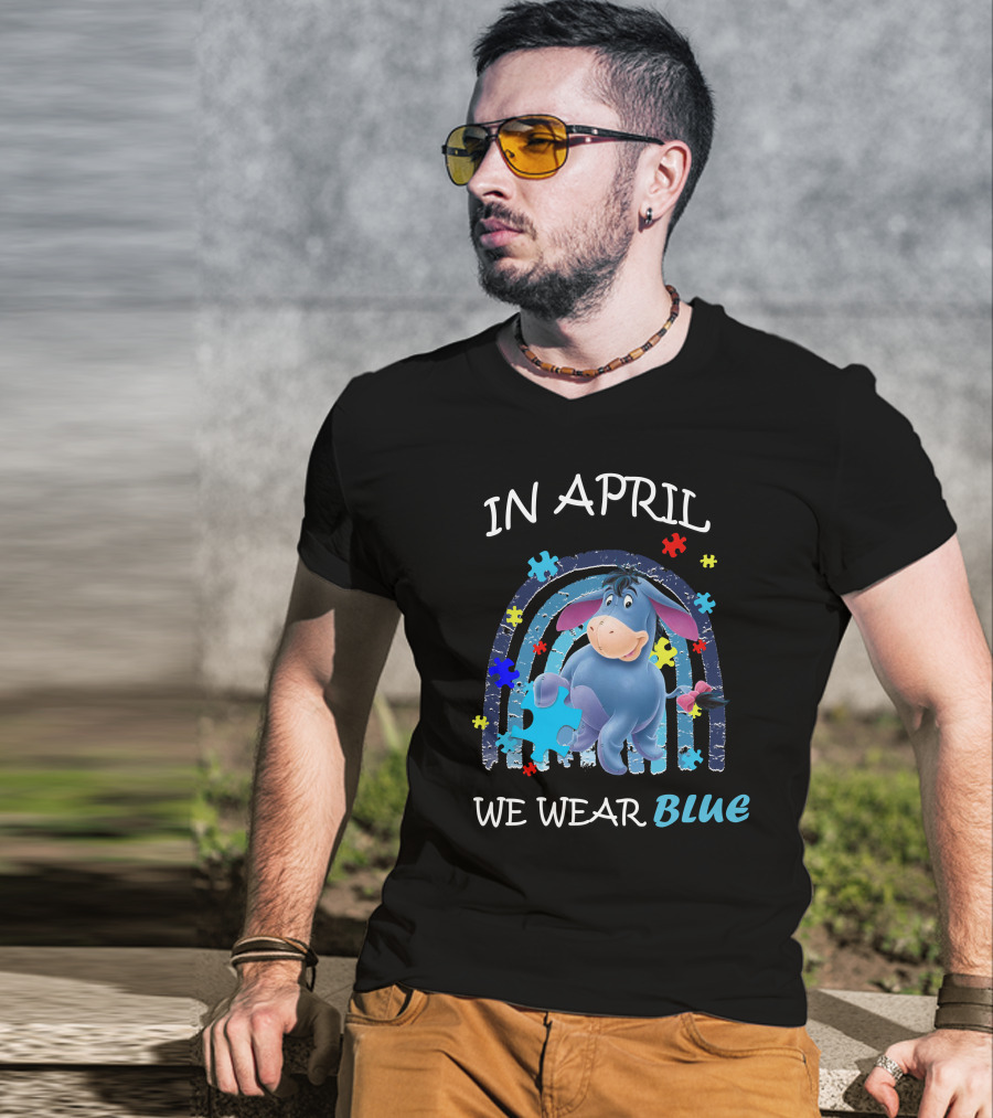 In April We Wear Blue Eeyore Puzzle Piece T-Shirt