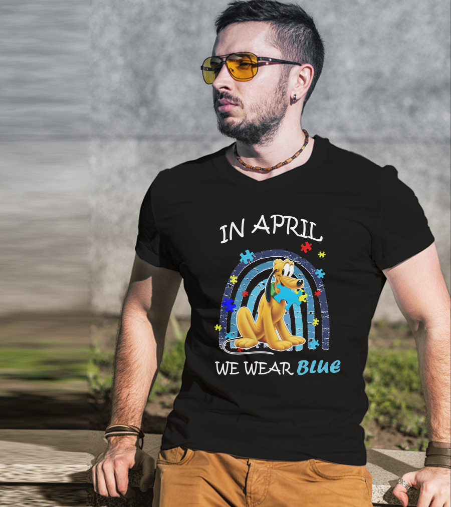 In April We Wear Blue Pluto Puzzle Autism Awareness T-Shirt