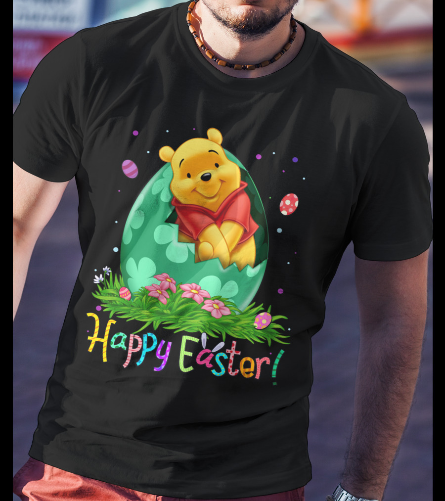 Happy Easter Pooh Bear Egg Flowers T-Shirt