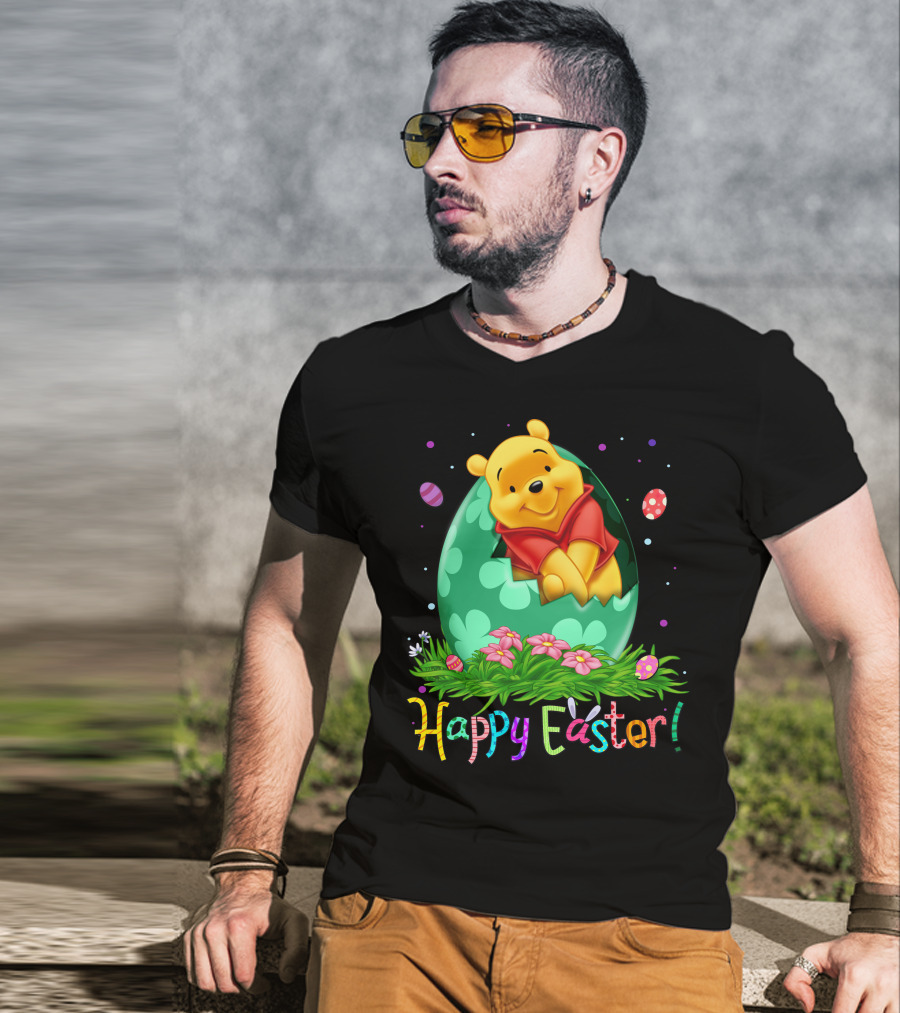 Happy Easter Pooh Bear Egg Flowers T-Shirt