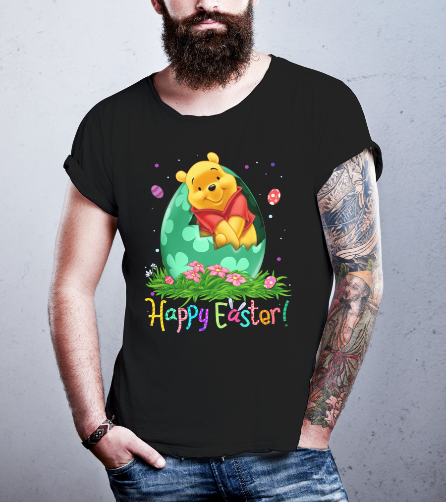 Happy Easter Pooh Bear Egg Flowers T-Shirt