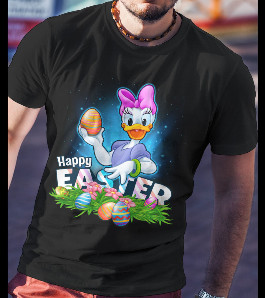 Daisy Duck Celebrating Happy Easter With Colorful Eggs And Flowers T-Shirt