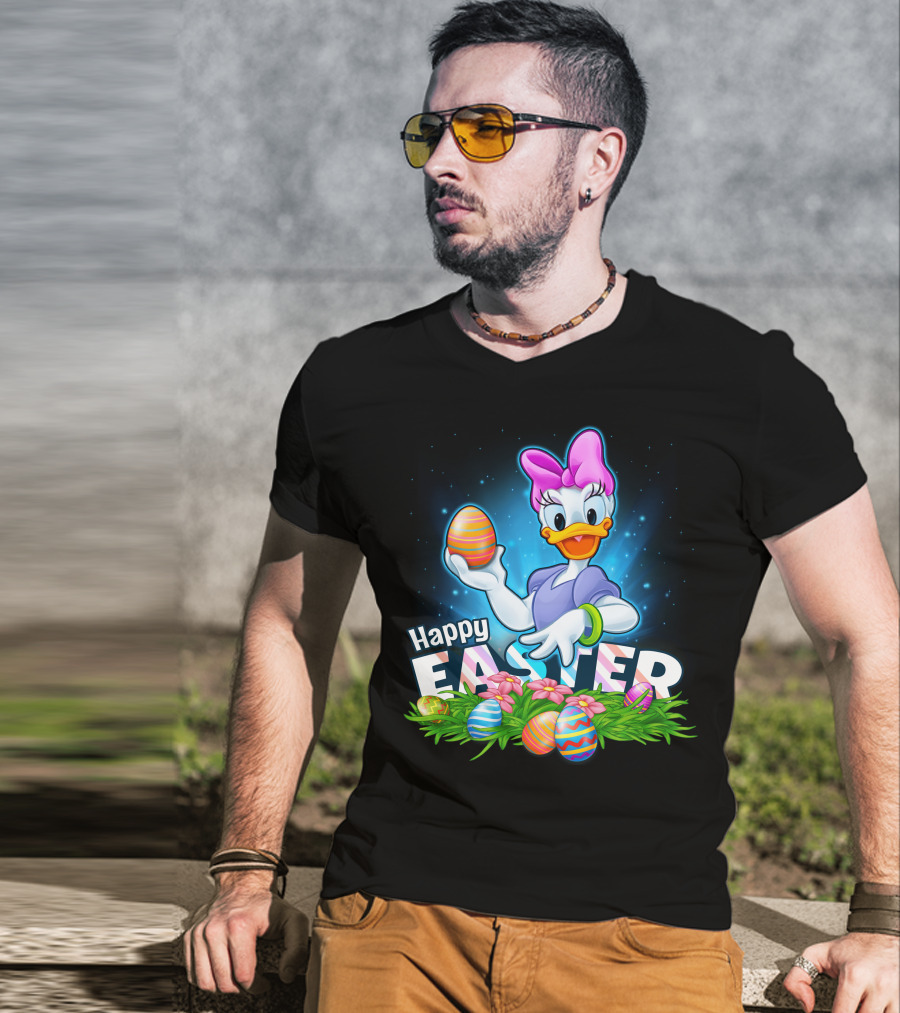 Daisy Duck Celebrating Happy Easter With Colorful Eggs And Flowers T-Shirt