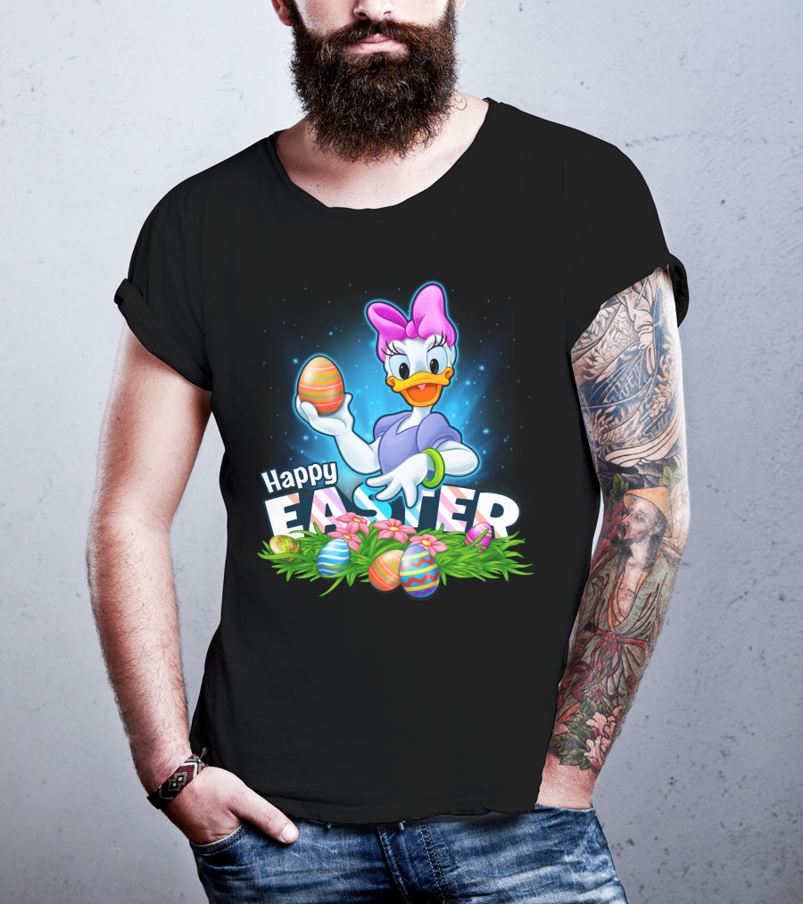 Daisy Duck Celebrating Happy Easter With Colorful Eggs And Flowers T-Shirt