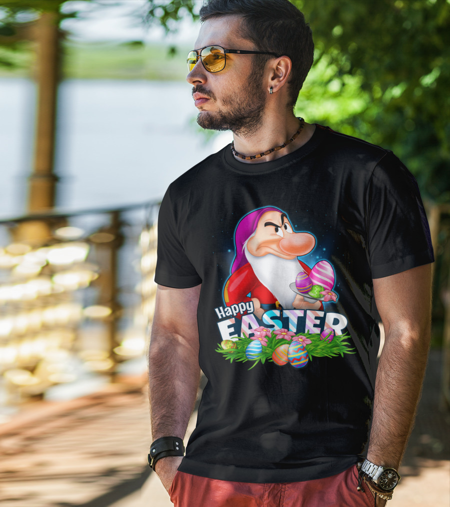 Grumpy Happy Easter With Colorful Eggs And Flowers T-Shirt