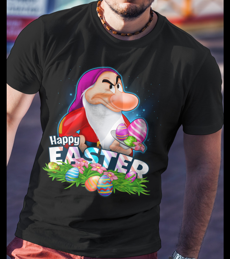 Grumpy Happy Easter With Colorful Eggs And Flowers T-Shirt