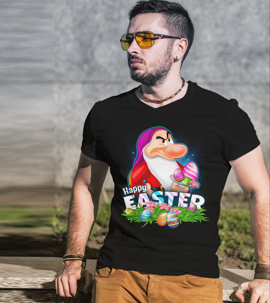 Grumpy Happy Easter With Colorful Eggs And Flowers T-Shirt