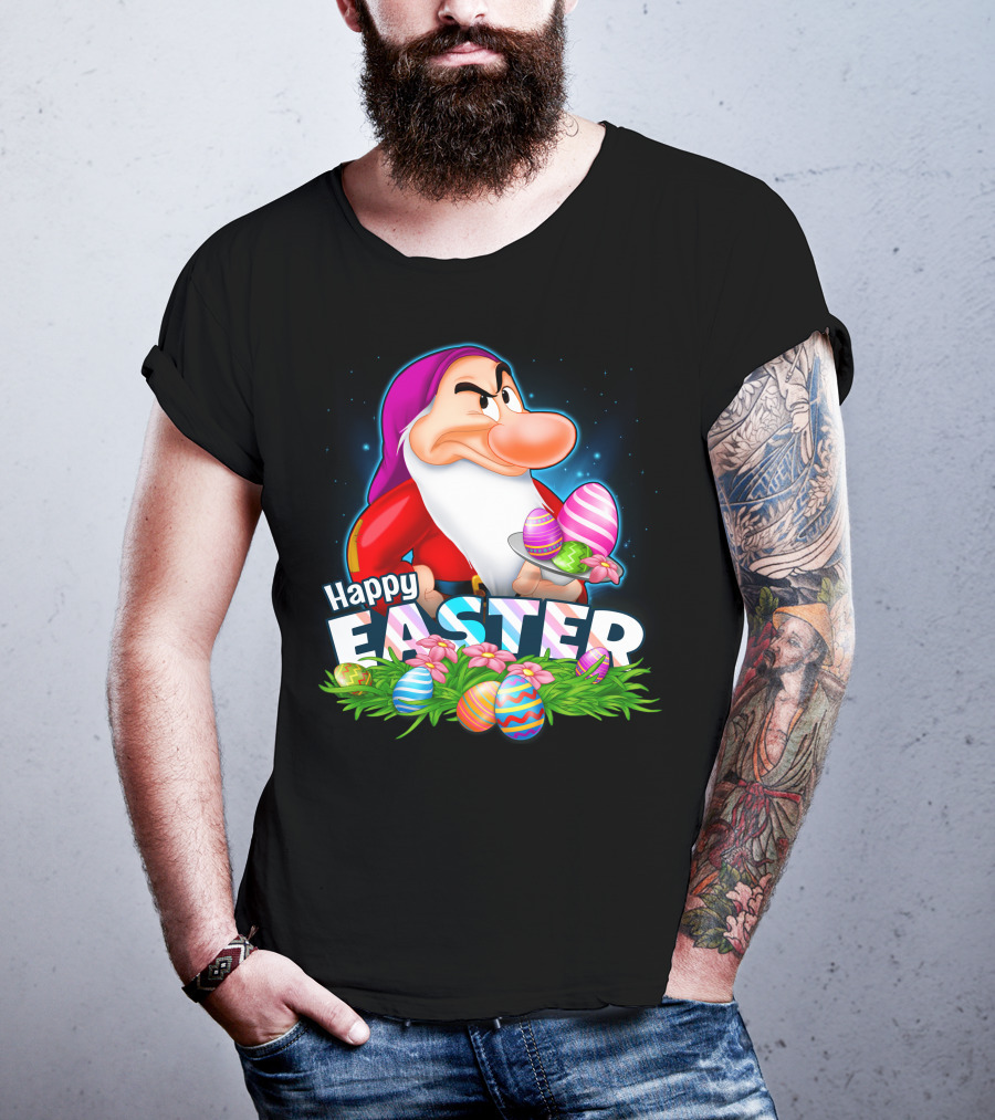 Grumpy Happy Easter With Colorful Eggs And Flowers T-Shirt