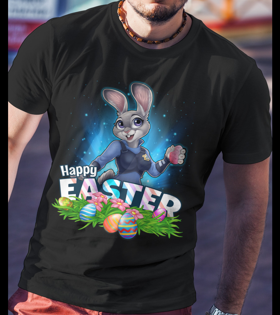 Happy Easter Judy Hopps With Colorful Easter Eggs T-Shirt