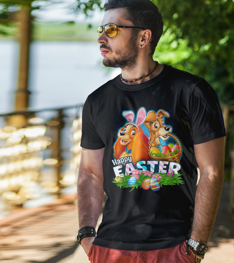 LADY AND THE TRAMP Happy Easter Bunny Ears Basket Eggs T-Shirt