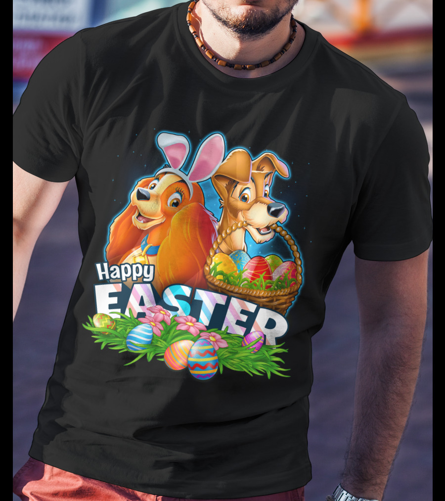 LADY AND THE TRAMP Happy Easter Bunny Ears Basket Eggs T-Shirt