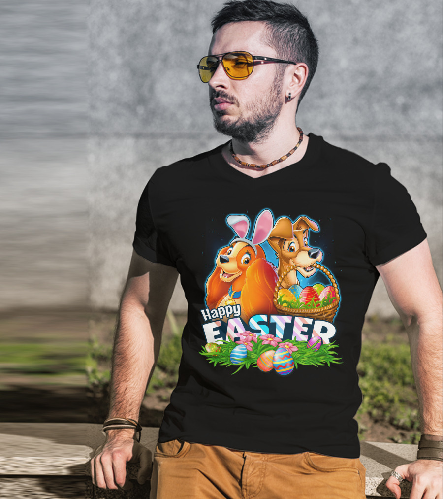 LADY AND THE TRAMP Happy Easter Bunny Ears Basket Eggs T-Shirt