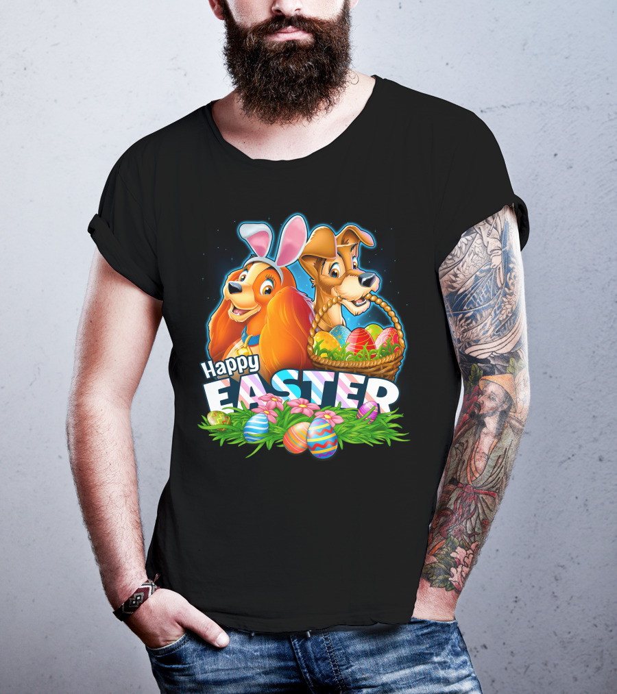 LADY AND THE TRAMP Happy Easter Bunny Ears Basket Eggs T-Shirt