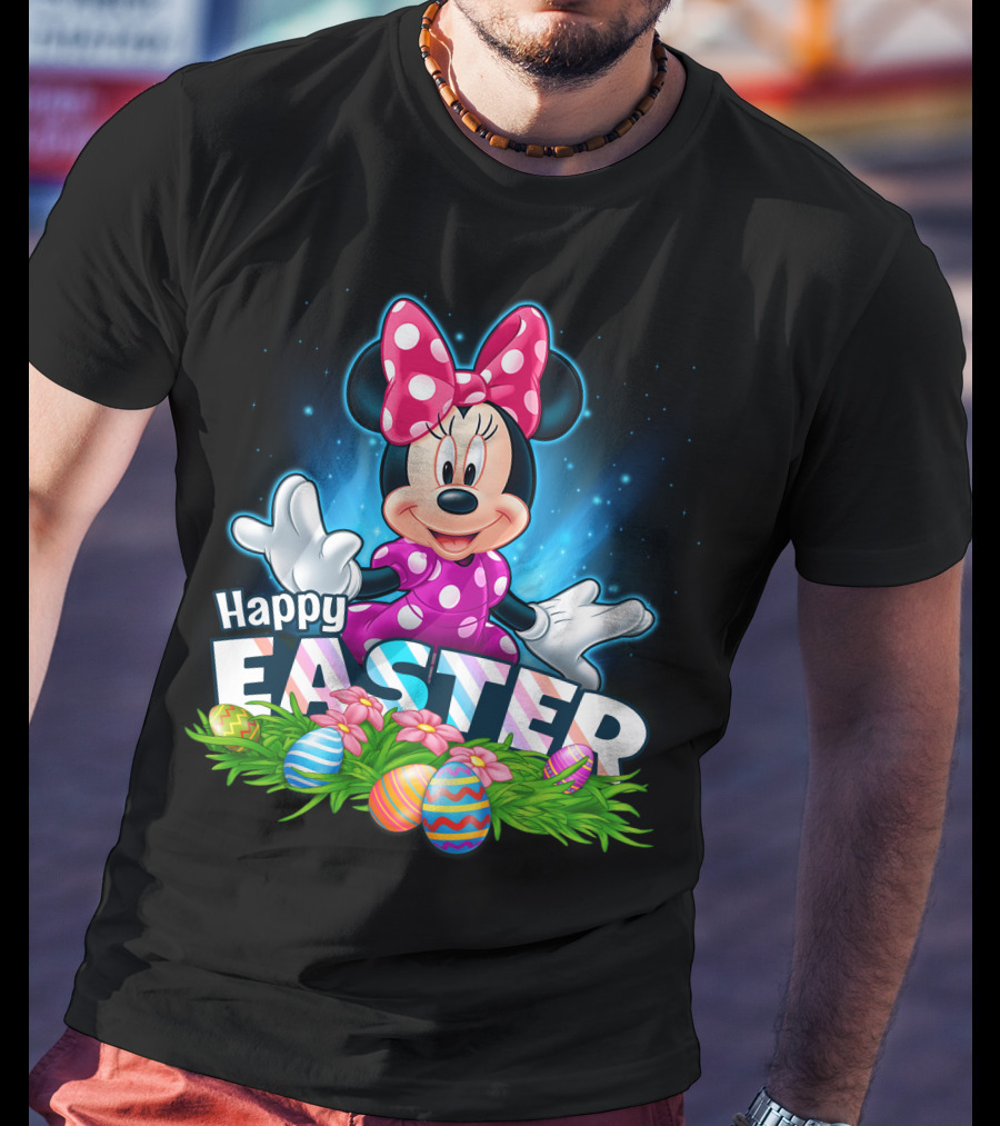 MINNIE Happy Easter Colorful Eggs And Pink Bow T-Shirt