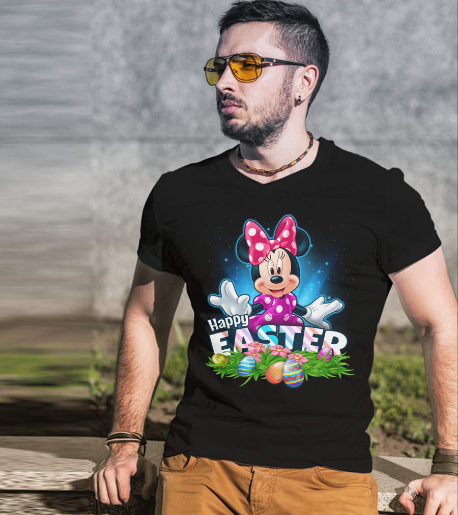 MINNIE Happy Easter Colorful Eggs And Pink Bow T-Shirt