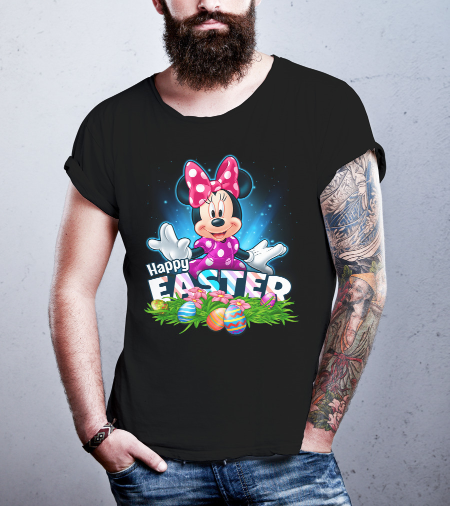 MINNIE Happy Easter Colorful Eggs And Pink Bow T-Shirt
