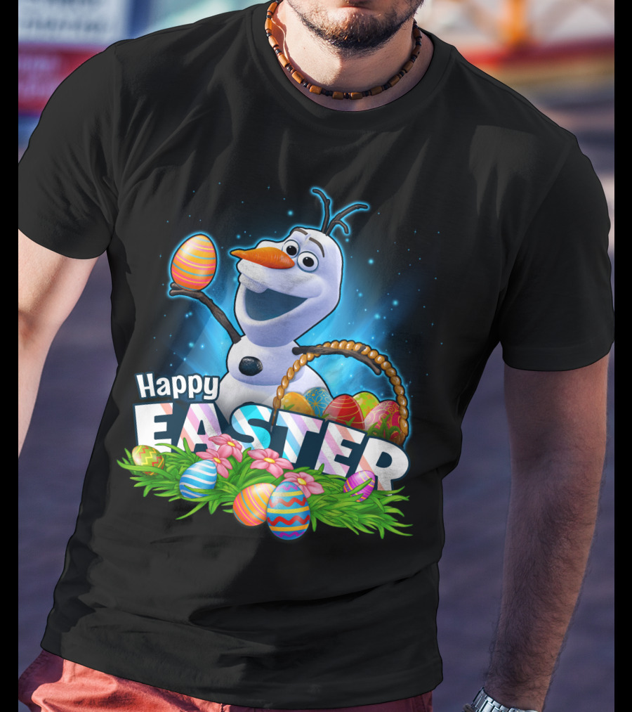 Happy Easter Olaf With Colorful Eggs And Basket T-Shirt