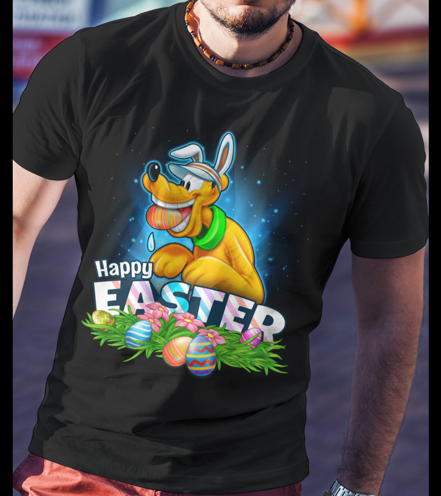 Happy Easter Pluto Colorful Eggs Bunny Ears T-Shirt