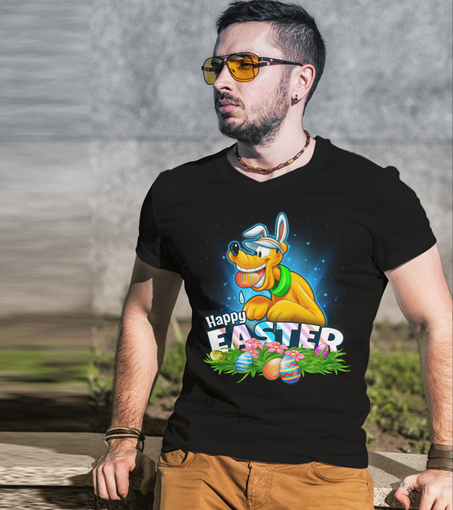Happy Easter Pluto Colorful Eggs Bunny Ears T-Shirt