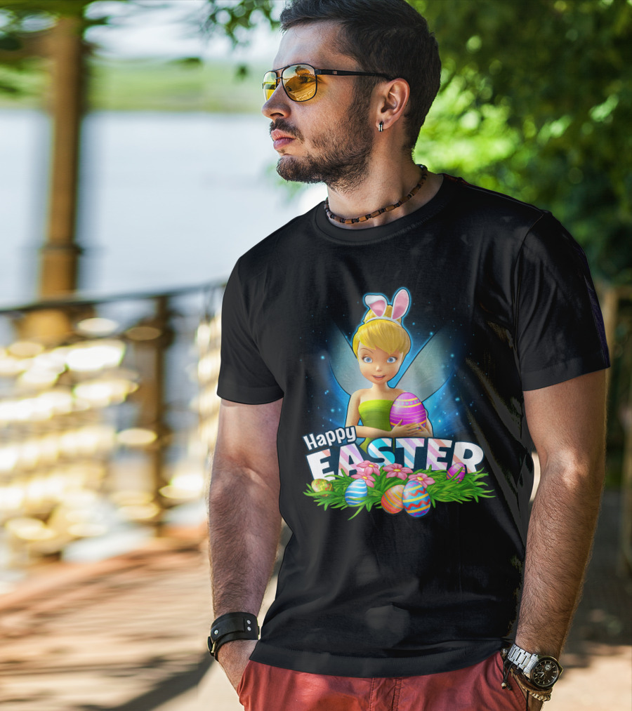 TINKER BELL Happy Easter With Colorful Eggs And Flowers T-Shirt