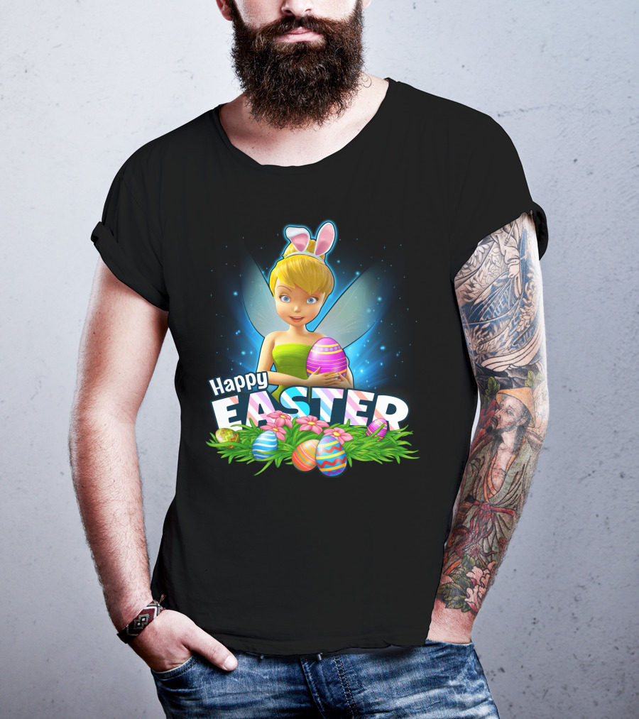 TINKER BELL Happy Easter With Colorful Eggs And Flowers T-Shirt