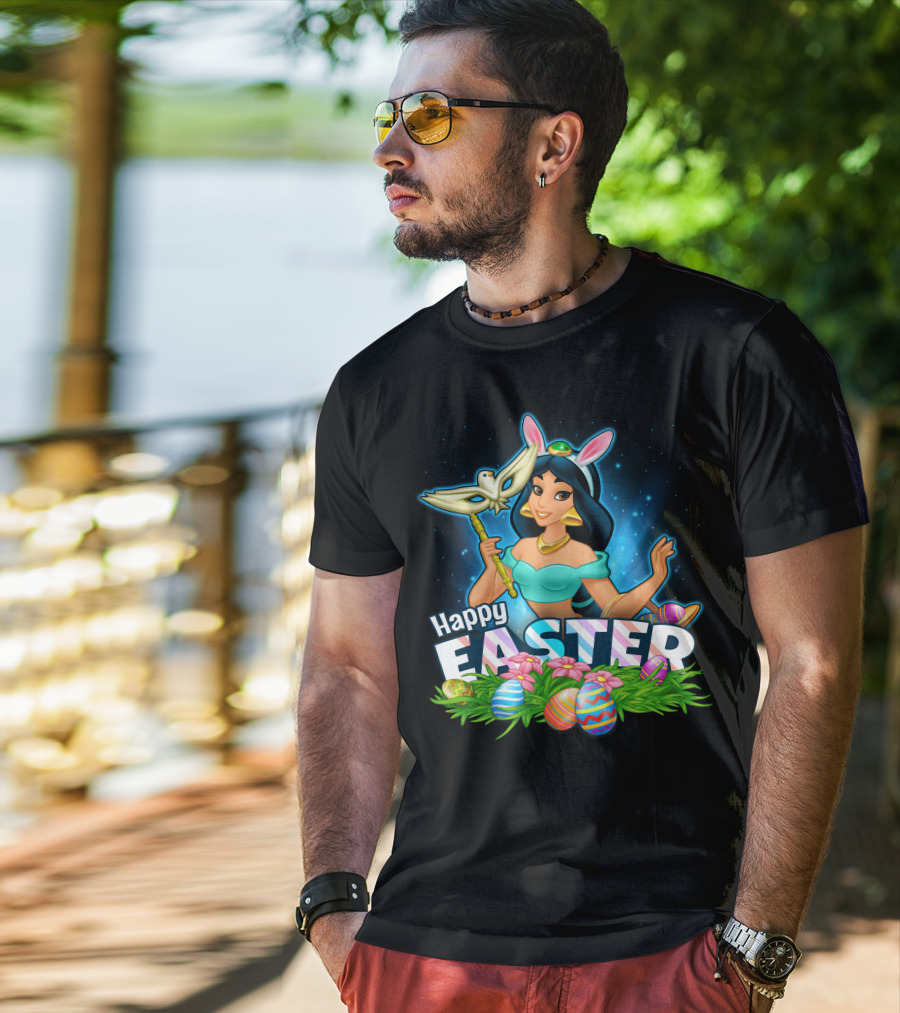 JASMINE Happy Easter Bunny Ears Doves Colorful Eggs T-Shirt