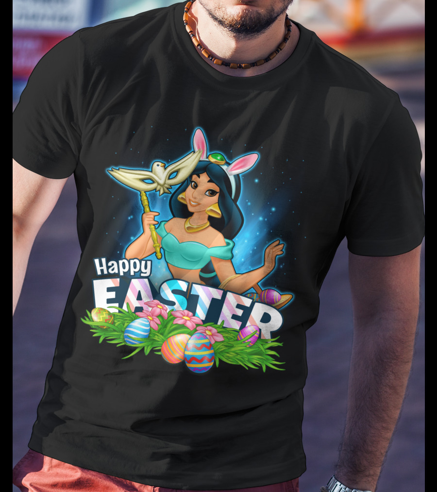 JASMINE Happy Easter Bunny Ears Doves Colorful Eggs T-Shirt
