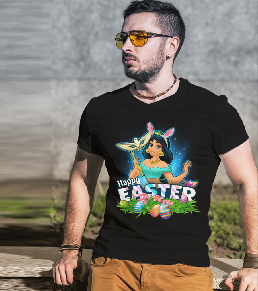JASMINE Happy Easter Bunny Ears Doves Colorful Eggs T-Shirt