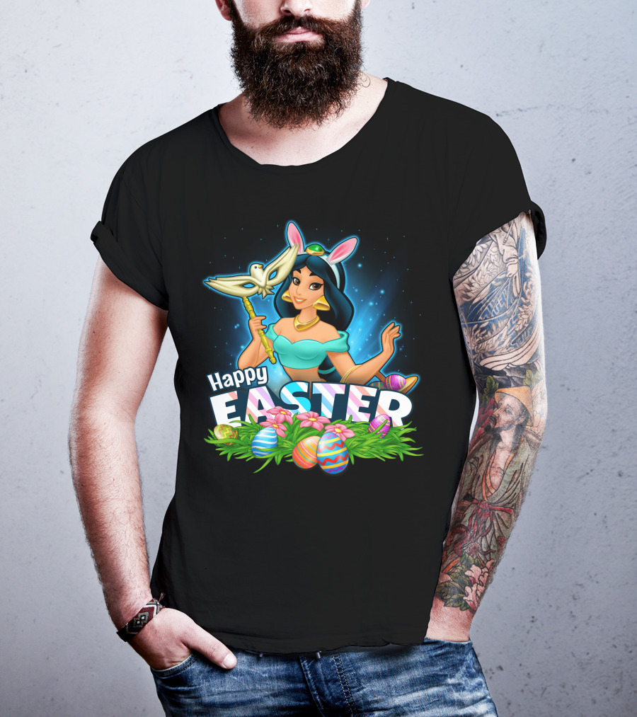 JASMINE Happy Easter Bunny Ears Doves Colorful Eggs T-Shirt